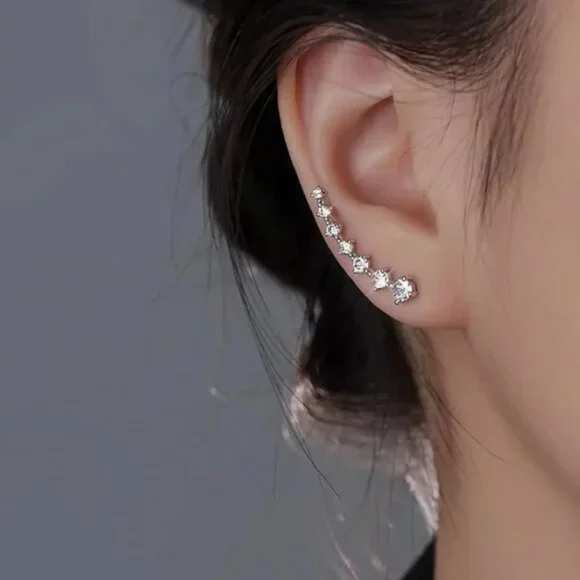 New Fashion Silvery Rhinestone Curved Earrings - Picture 2 of 2